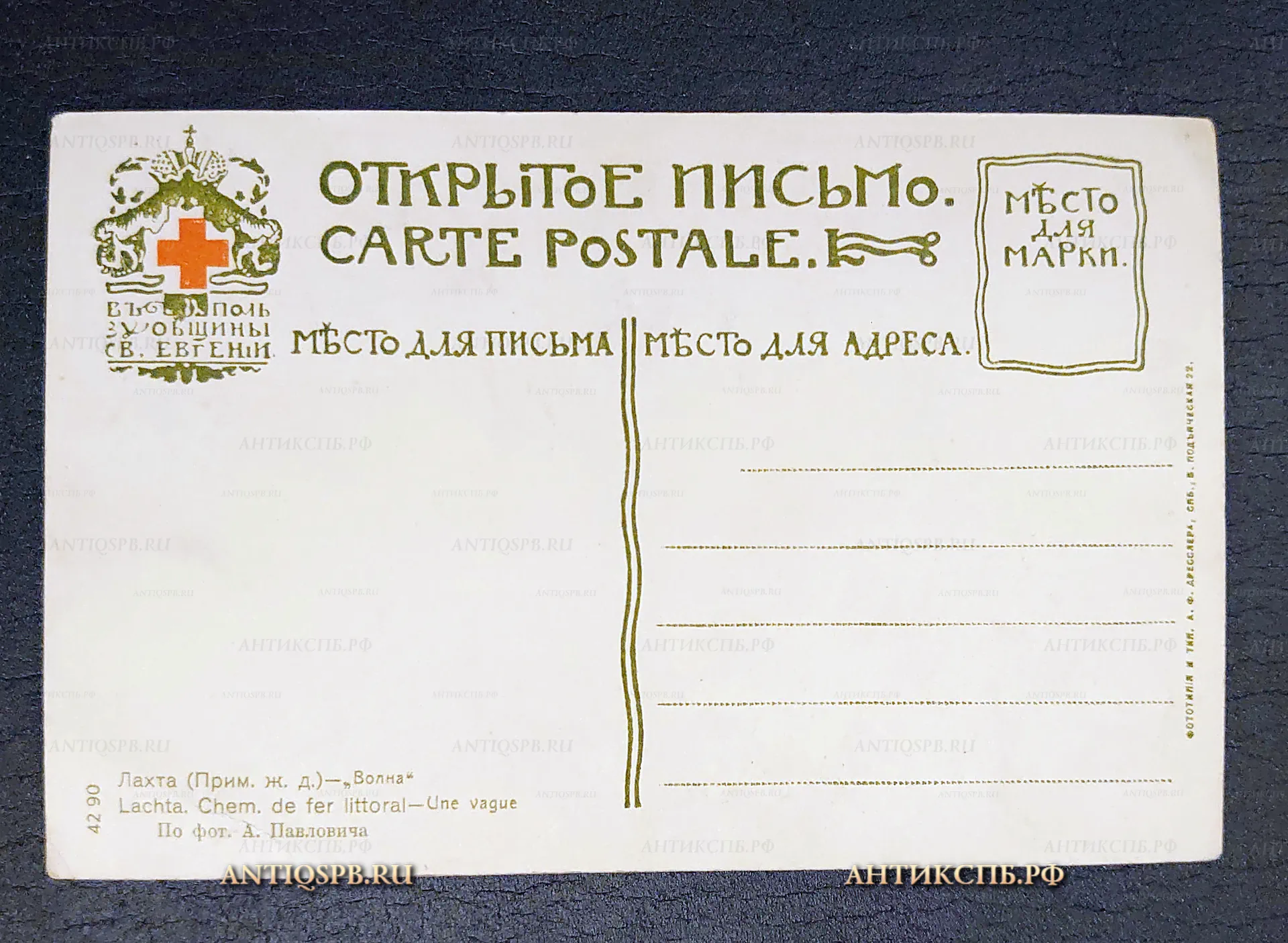 Открытка старинная "Лахта. (Прим. ж. д.) Волна" По фото Павловича. Фотот. Дресслера  Россия. Нач. ХХ века №6523